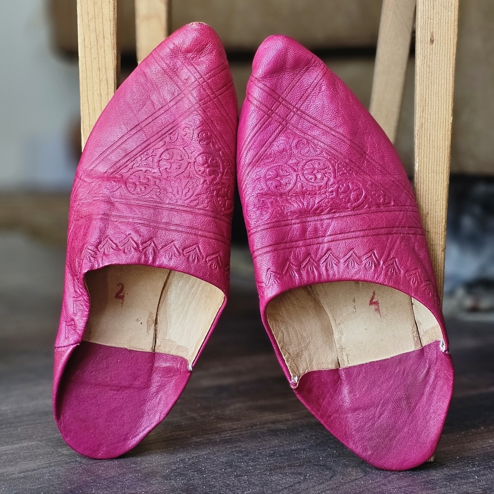 Vrai Cuir Moroccan Pink Leather Babouche Slippers